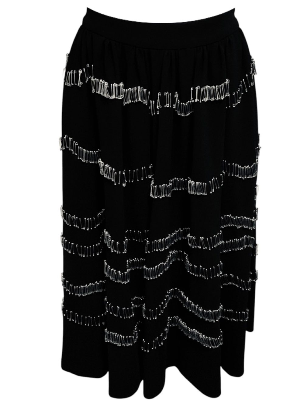 Moschino Runway Black Crepe Midi Skirt with Safety Pins